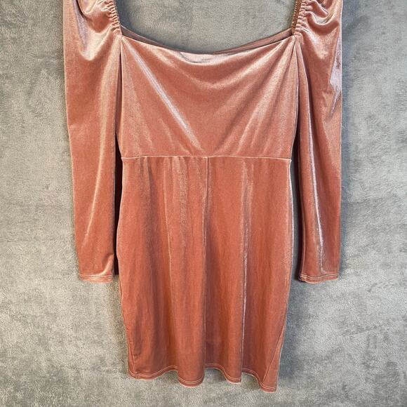 Pink Velvet Mini Dress Long Sleeve Ruched Bodycon Size 6 Party Cocktail - Picture 5 of 12